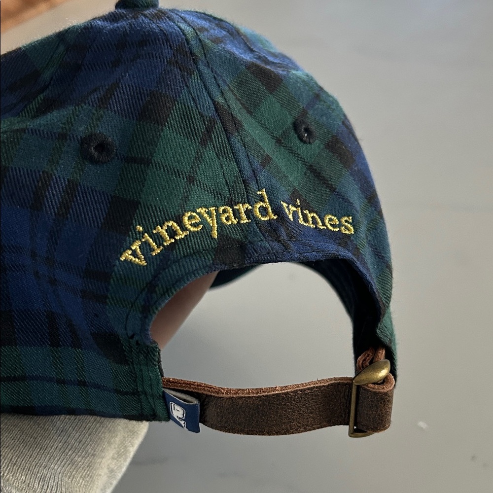 Vineyard Vines Green & Navy Plaid Cap with Yellow Logo